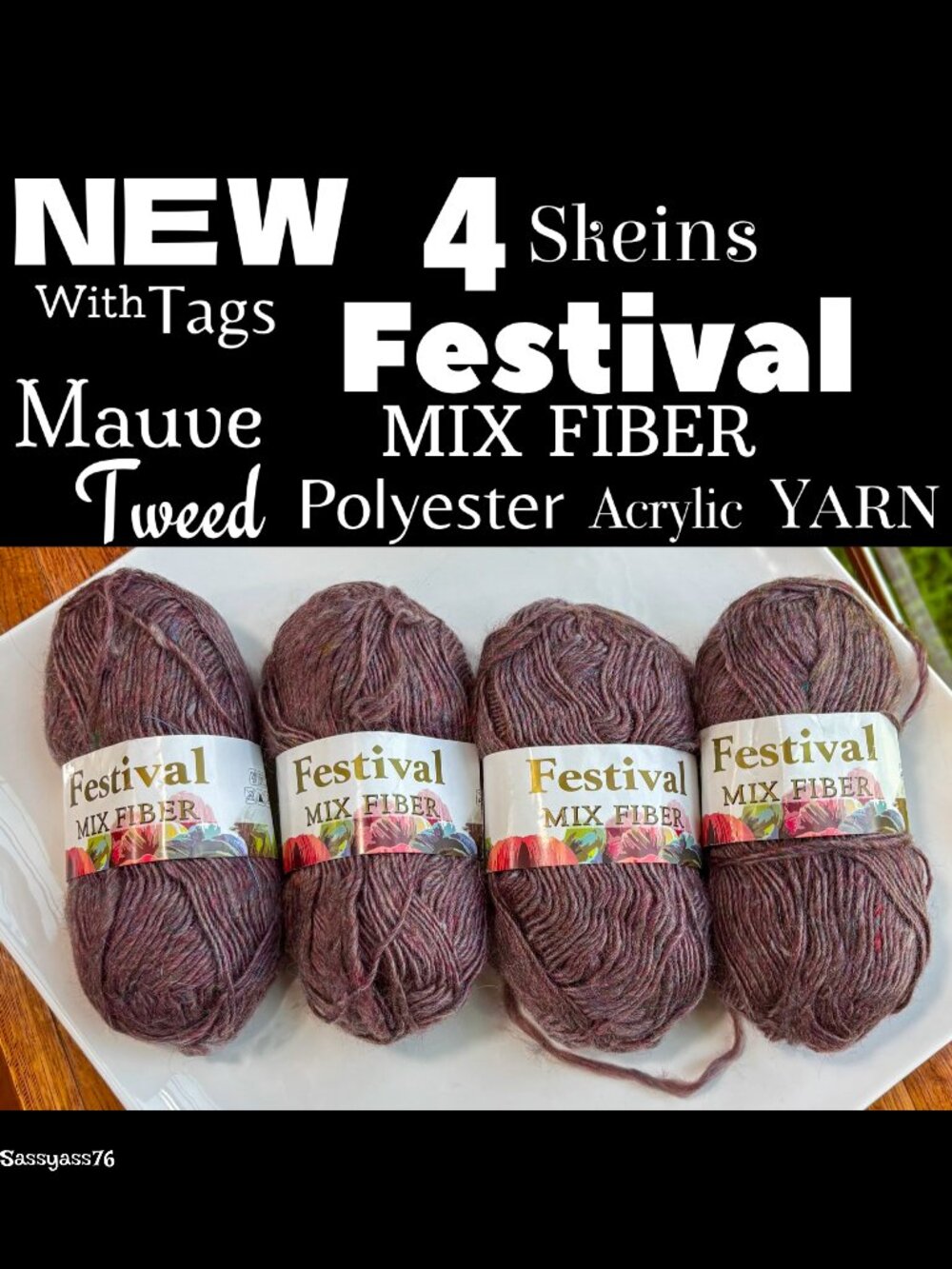 🆕NWT▪️FESTIVAL▪️4 Skeins MIX FIBER Mauve Tweed Polyester Acrylic Yarn